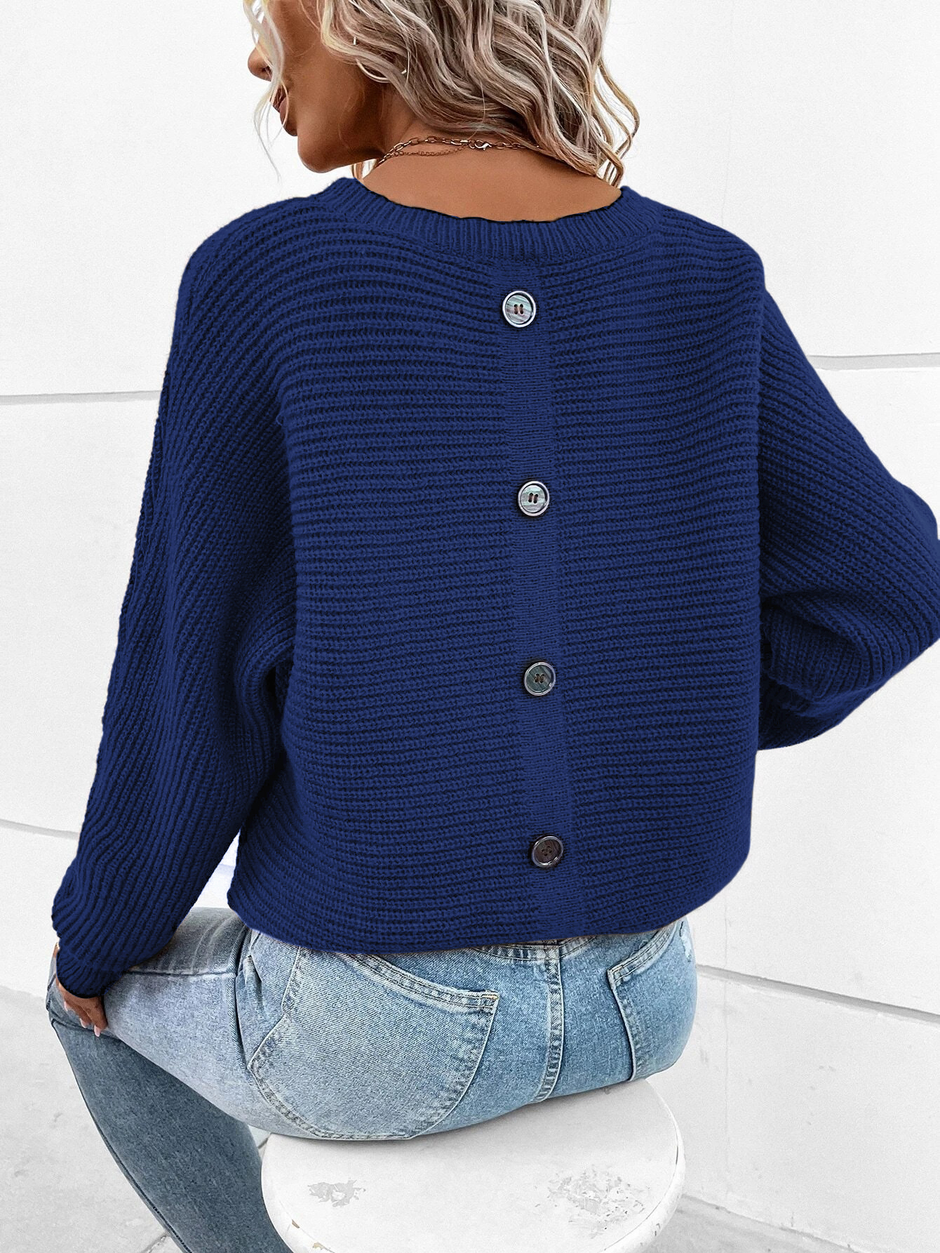 Casual Button Cotton Sleeve Sweater