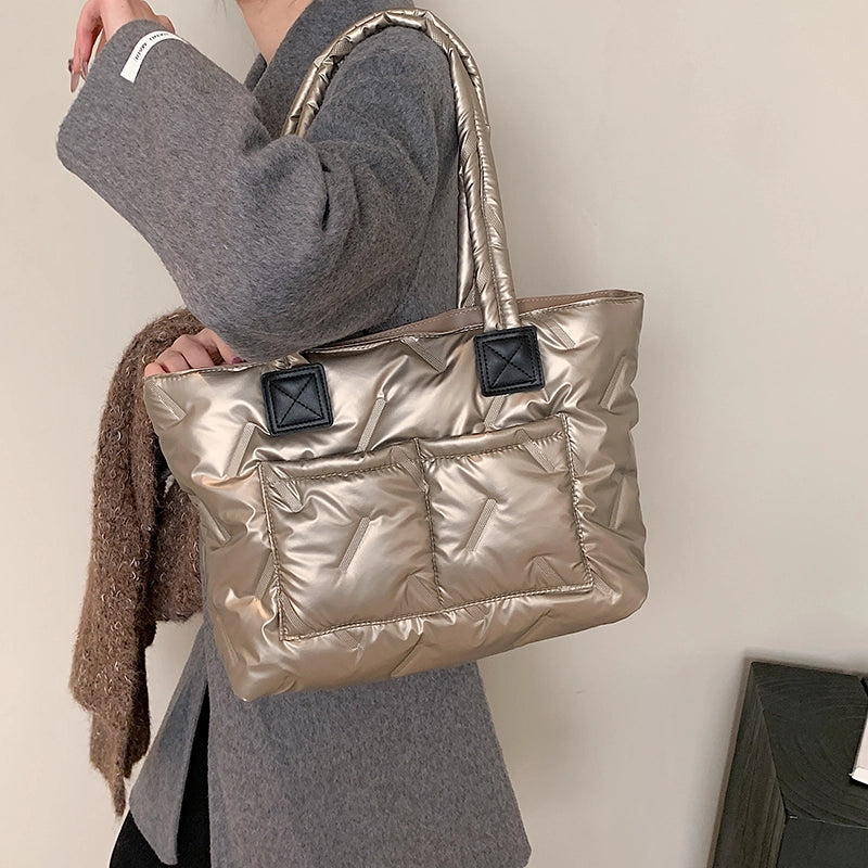 Women's Nylon Solid Color Vacation Streetwear Sewing Thread Square Zipper Tote Bag