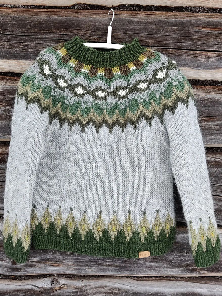 Retro Geometric Iceland Jacquard Knitted Pullover Sweater