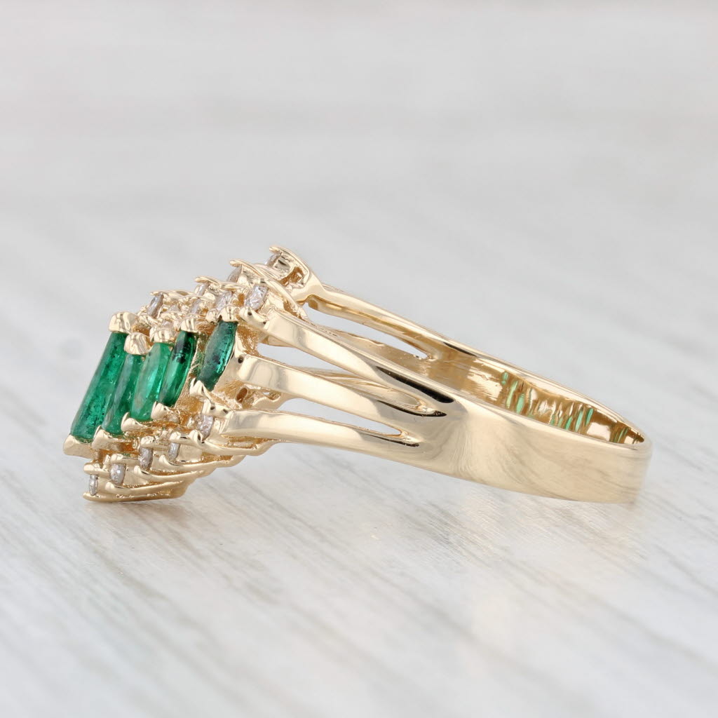 1.29ctw Tiered Emerald Diamond Contoured V Ring 14k Yellow Gold Size 11