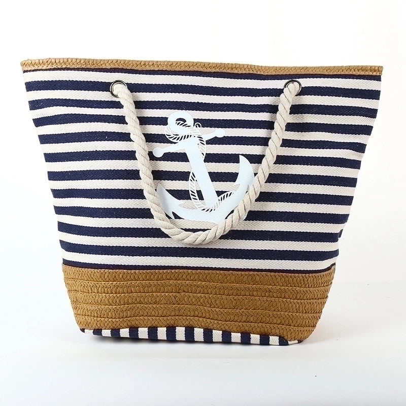 Women's Large Canvas Stripe Beach Open Underarm Bag