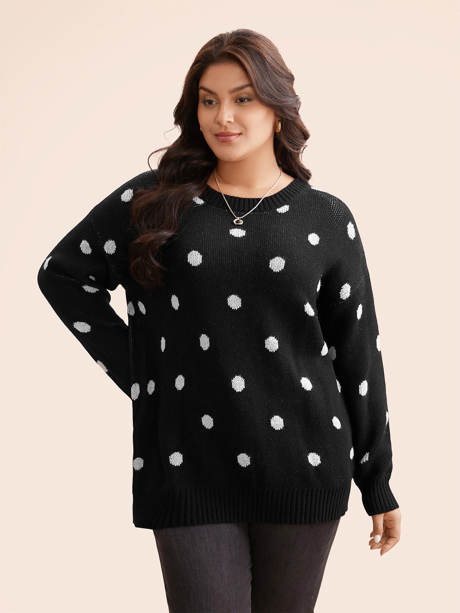 Polka Dot Drop Shoulder Sleeve Pullover