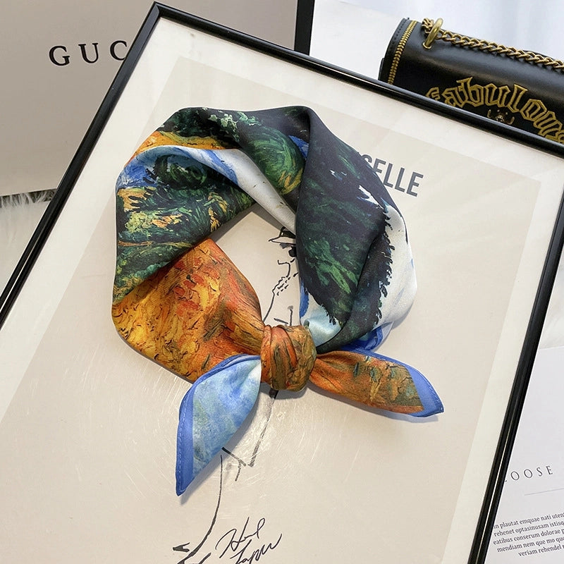 Women's Elegant Geometric Satin Printing Silk Scarves