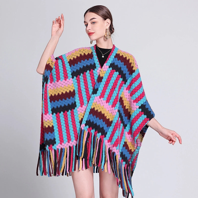 Women's Retro Ethnic Style Plaid Polyester Tassel Shawl