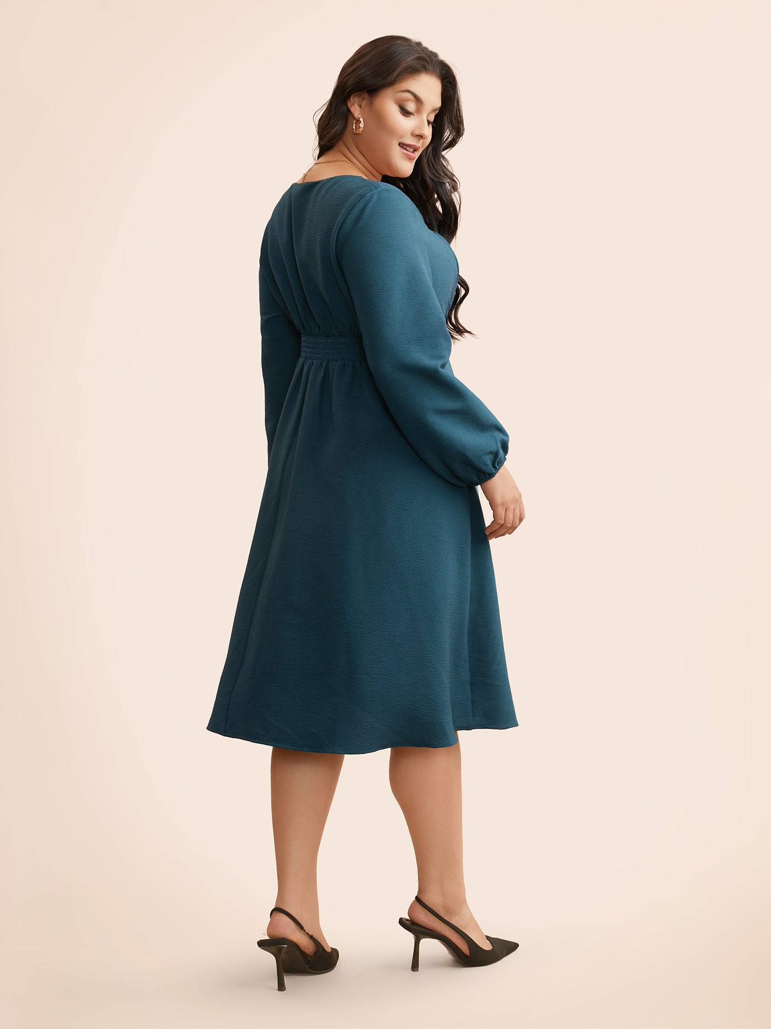 Square Neck Textured Gathered Dress