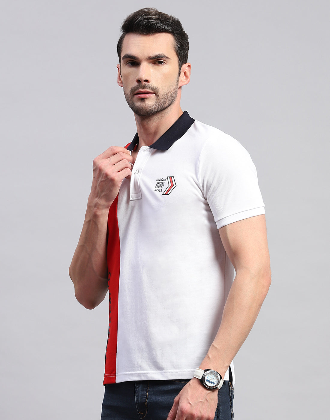 Men White Solid Polo Collar Half Sleeve T-Shirt