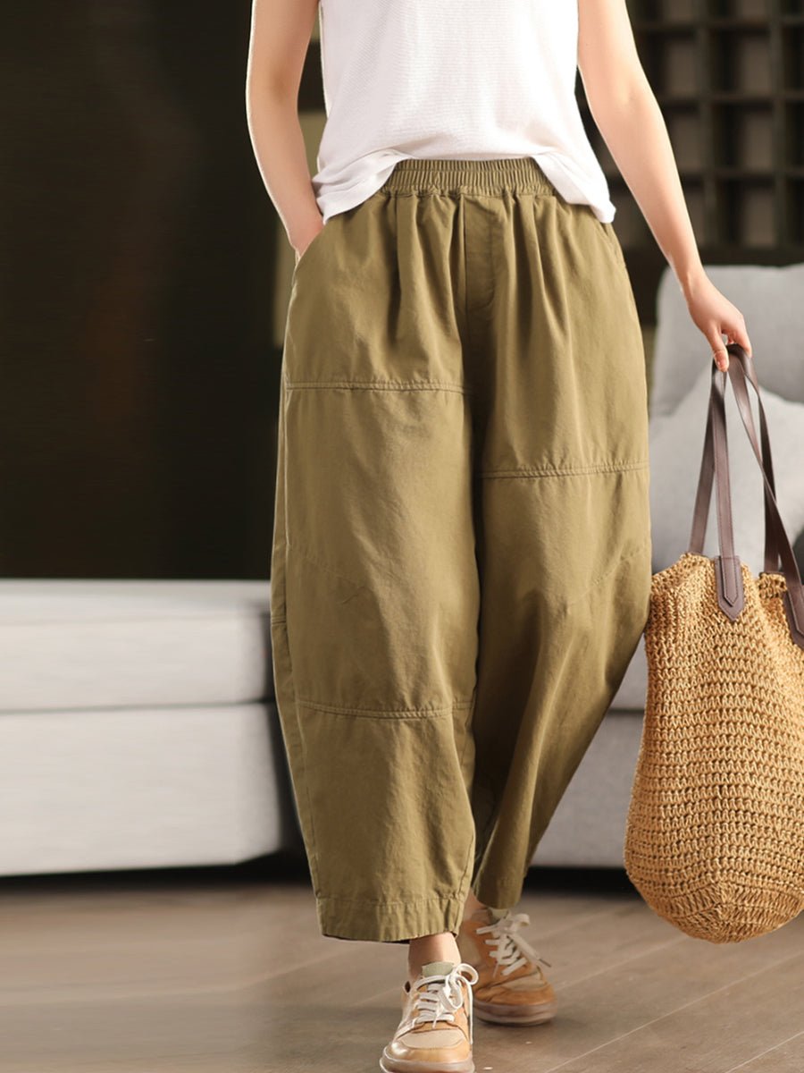 Plus Size Women Spring Casual Pure Color 100%Cotton Harem Pants