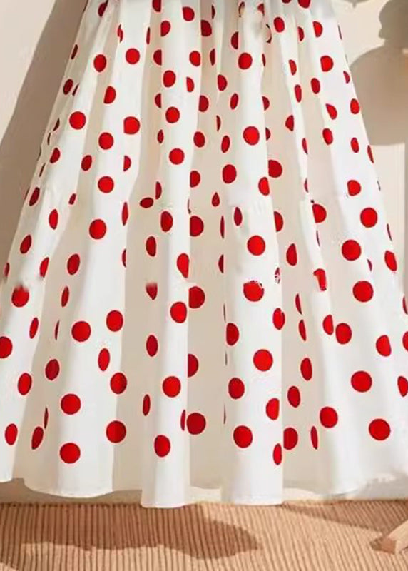 Natural White Dot Print A Line Skirts
