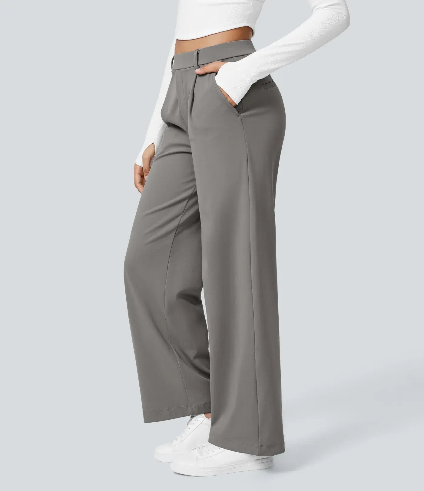 🔥Hot Sale🔥High-waisted Straight Leg Work Pants with Pockets