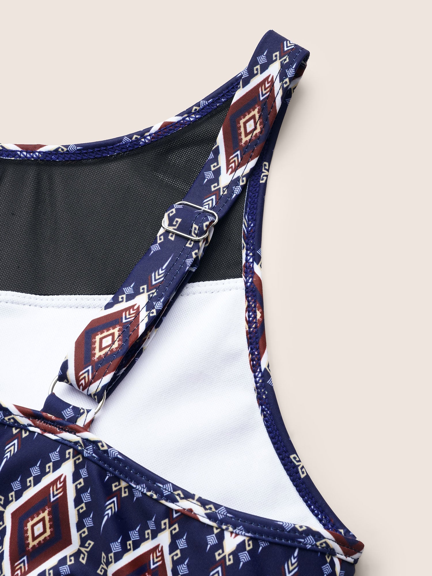 Boho Print Twist Front Patchwork Mesh Swim Top
