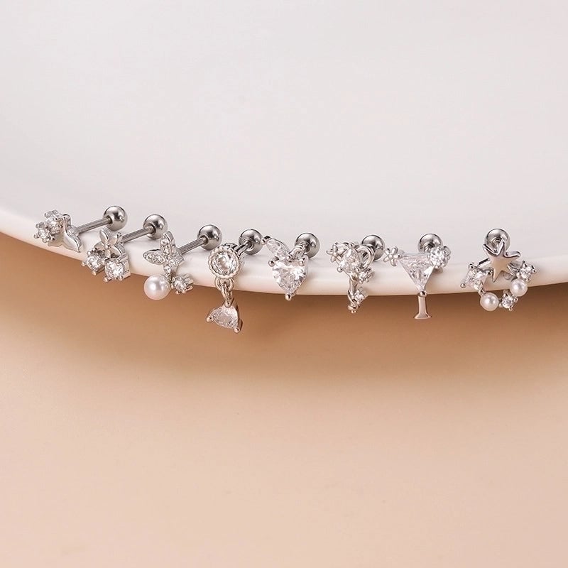 1 Piece Ear Cartilage Rings & Studs Fashion Flower 316L Stainless Steel  Copper Plating Inlay Pearl Zircon
