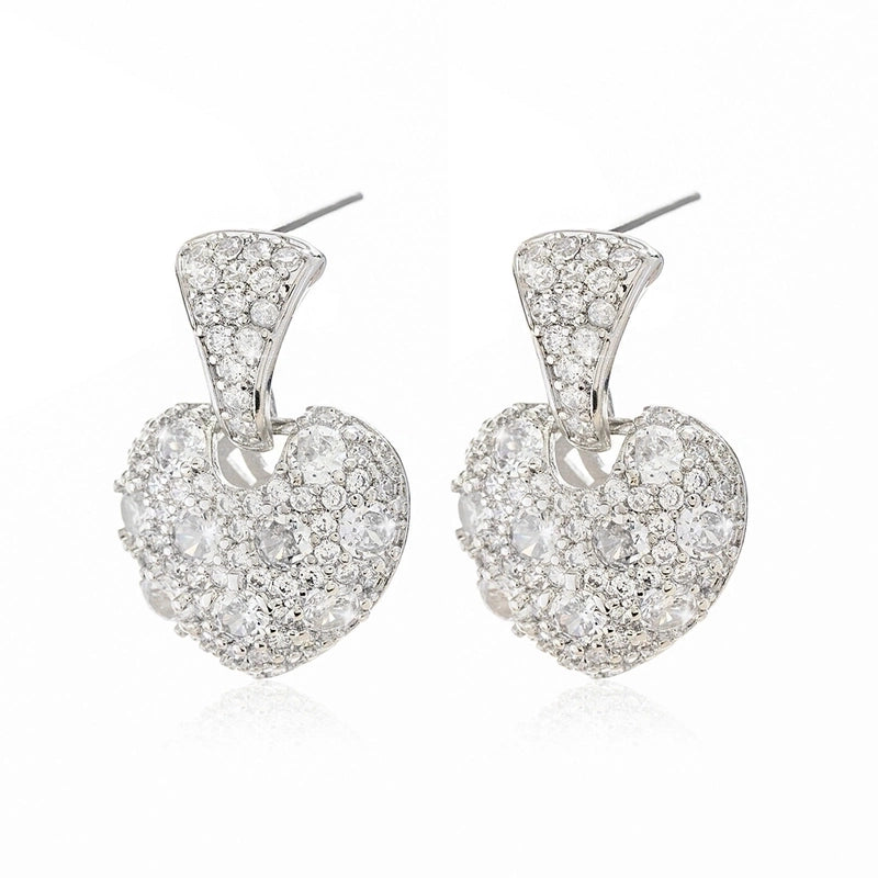 1 Pair Minimalist Leaf Moon Heart Shape Inlay Copper Zircon Drop Earrings Ear Studs