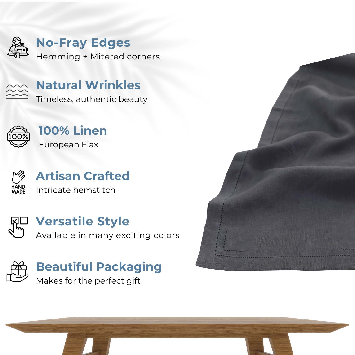Charcoal Gray 100% Linen Incomplete Hemstitch Table Runner 72