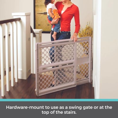 Toddleroo by North States Supergate Ergo Child Gate. Baby Gate for Stairs and Doorways. Includes Wall Cups. Pressure or Hardware Mount. Made in USA. (26 Tall. Sand)