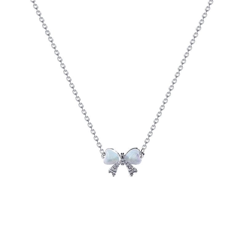 Minimalist Heart Shape Flower Bow Knot Titanium Steel Copper Plating Inlay Artificial Gemstones Pendant Necklace