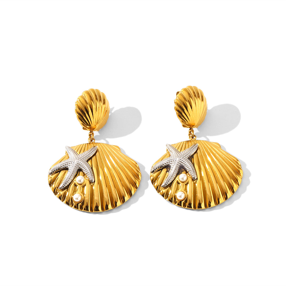 Ins Style Stainless Steel Starfish Shell Earrings Female Fashion Ocean Titanium Steel Earrings