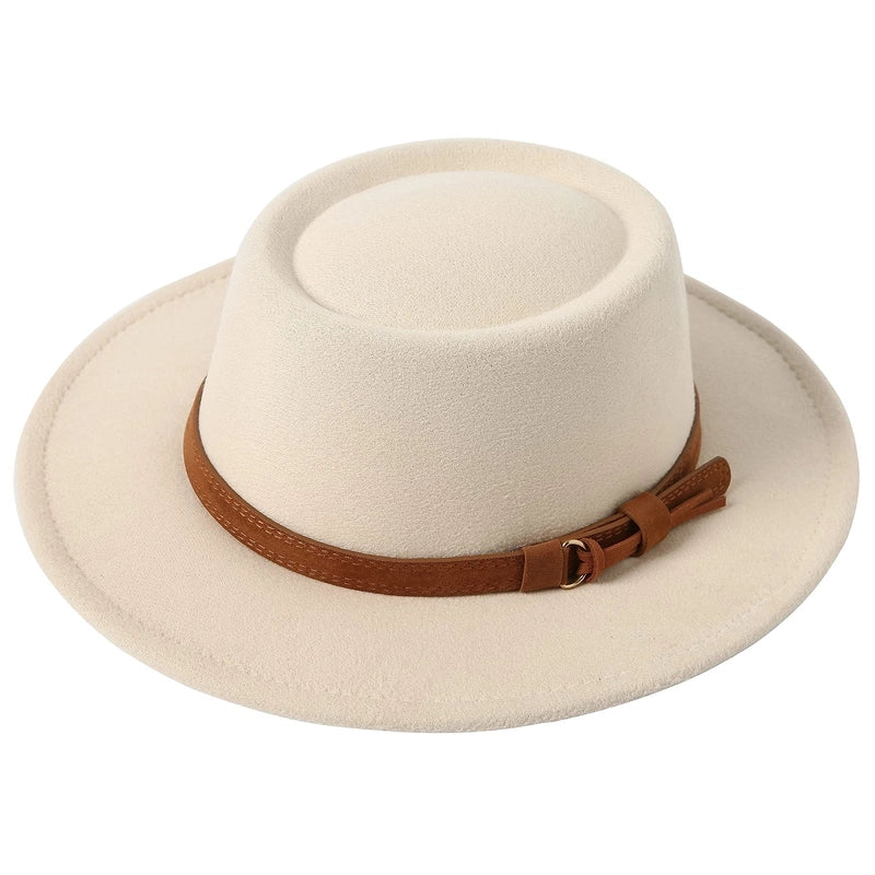 2 Pieces Concave Top Hat British Style Elegant Big Brim Hat Autumn And Winter Street Fashion Warm Felt Hat