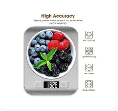 Stainless Steel Digital Kitchen Scale. 10Kg - Silver