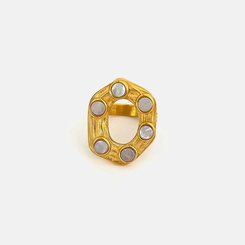 Retro French Style Geometric Heart Shape 316L Stainless Steel  Shell 18K Gold Plated Irregular Rings