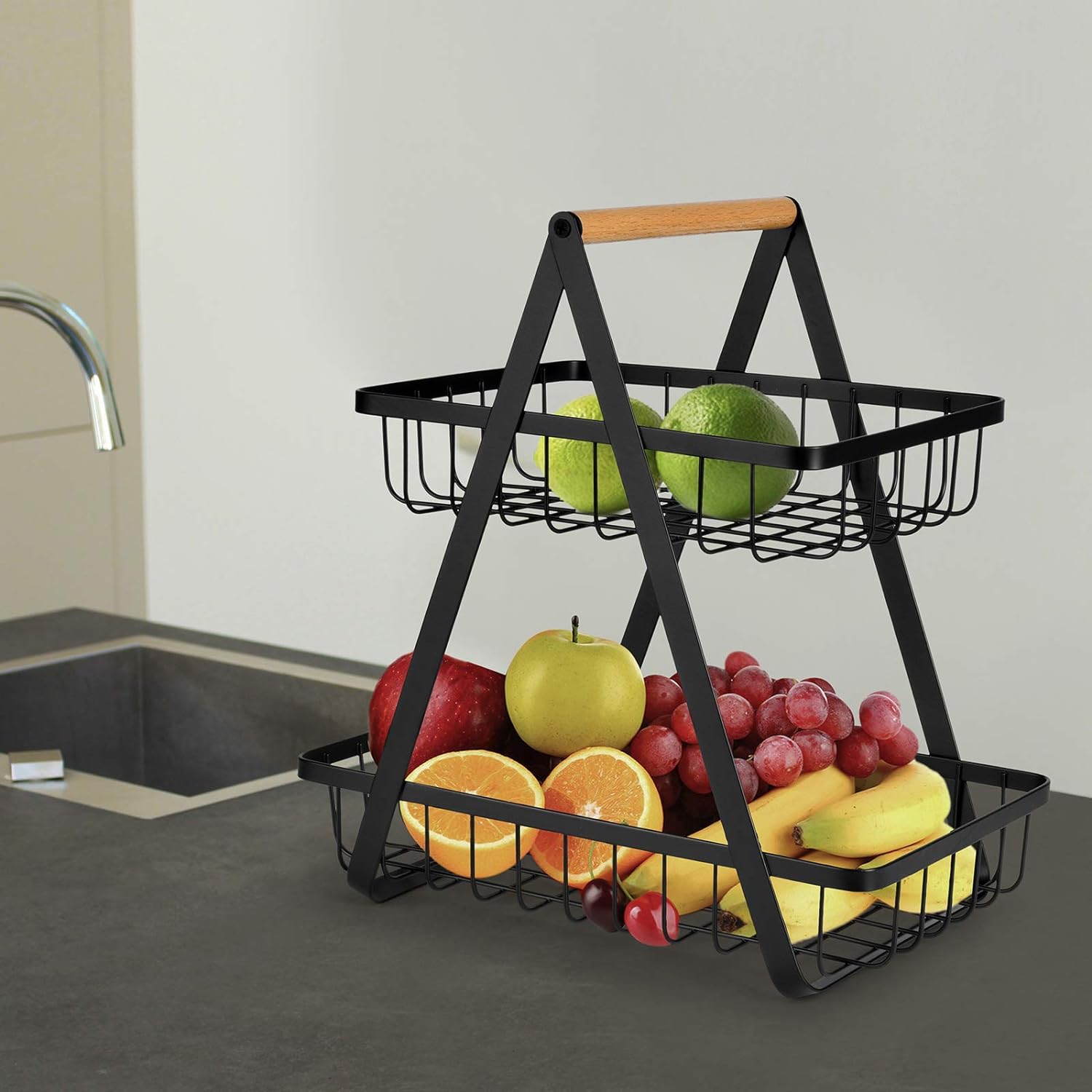 2 Tier Metalic Multi Purpose Storage Basket- Black(5322)