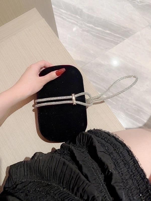 White Silver Black Rhinestone Solid Color Square Evening Bags
