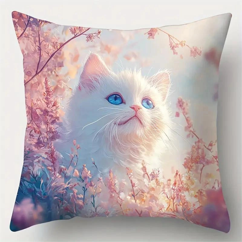 Cute Cat Polyester Pillow Cases Couch & Sofa Decor