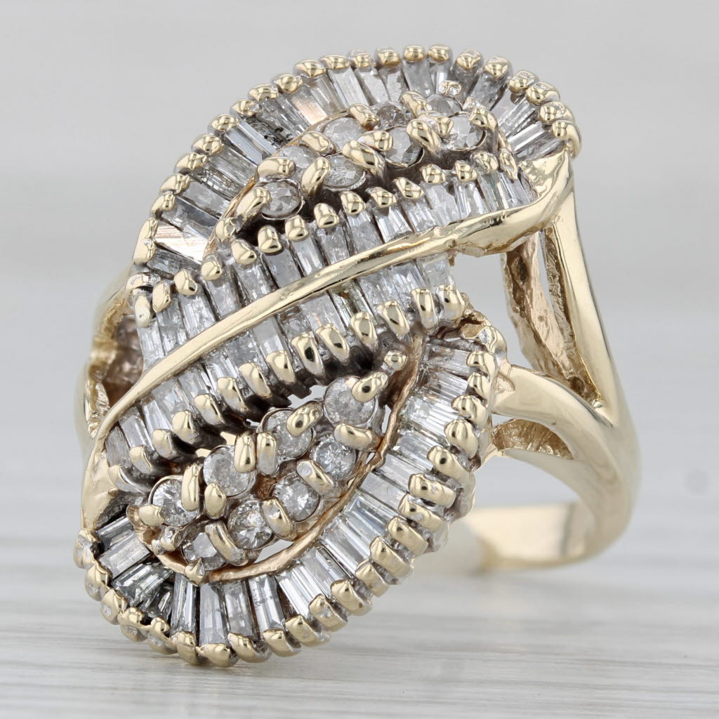 0.94ctw Diamond Bypass Ring 10k Yellow Gold Size 7 Cluster Cocktail