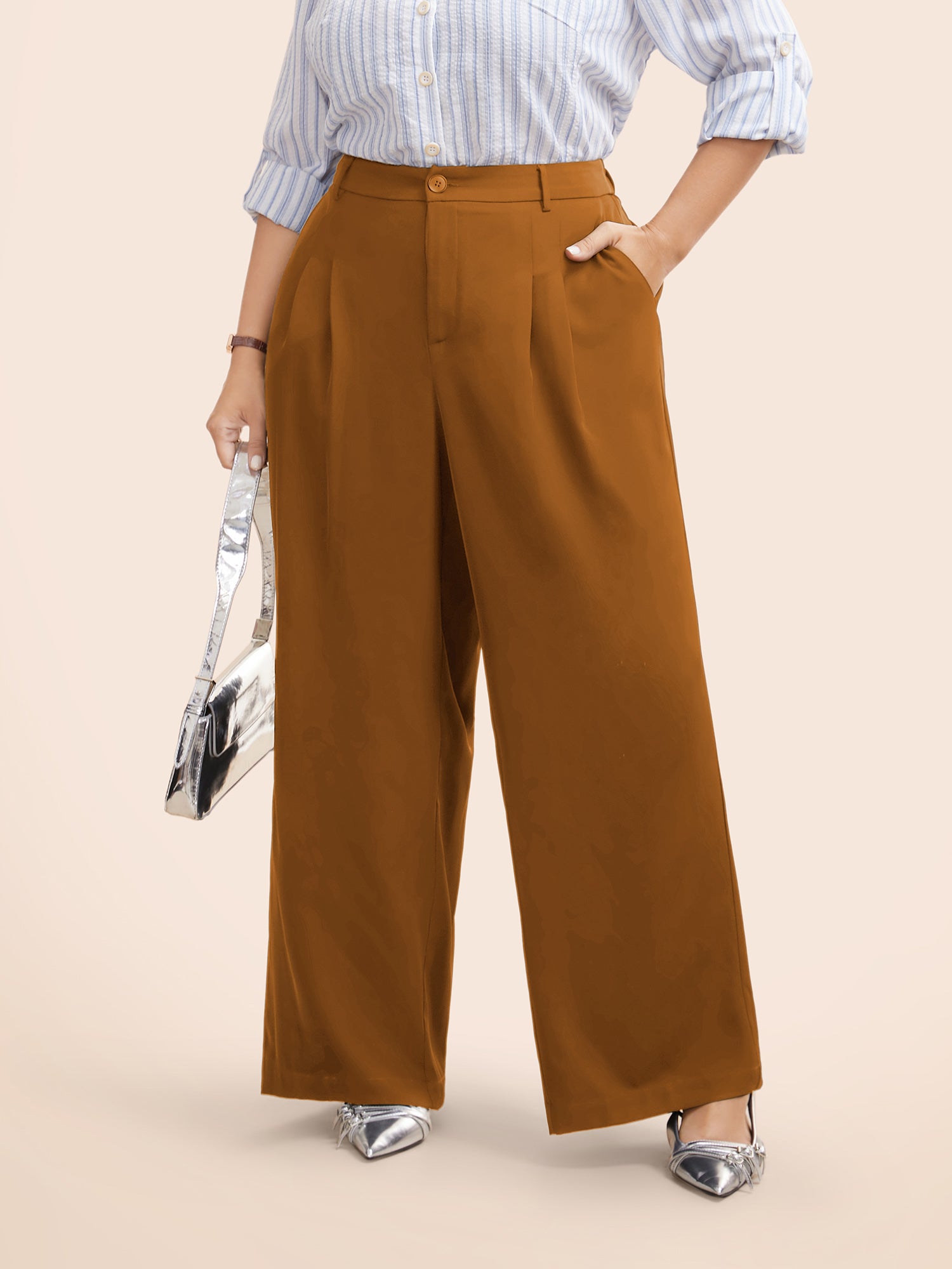 Stretch Woven Pleated Elastic Waist Pants