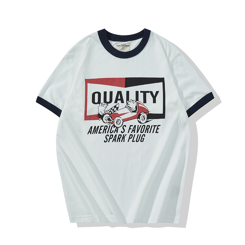 Retro Motorcycle 200g Colorblock Short-Sleeved T-Shirt
