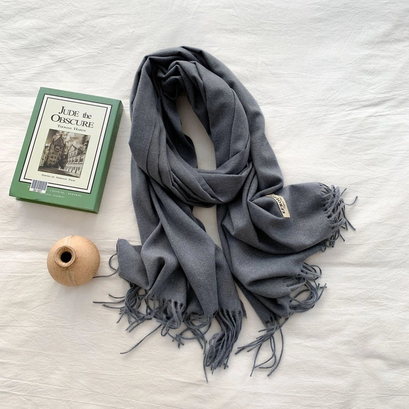 Women's Minimalist Solid Color Imitation Cashmere Tassel Scarf