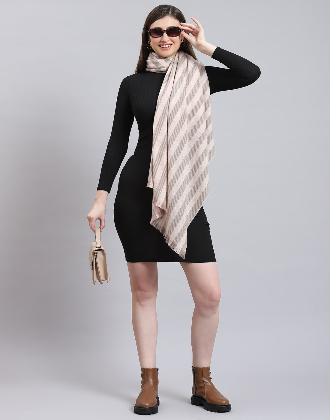 Women Beige Stripe Stole