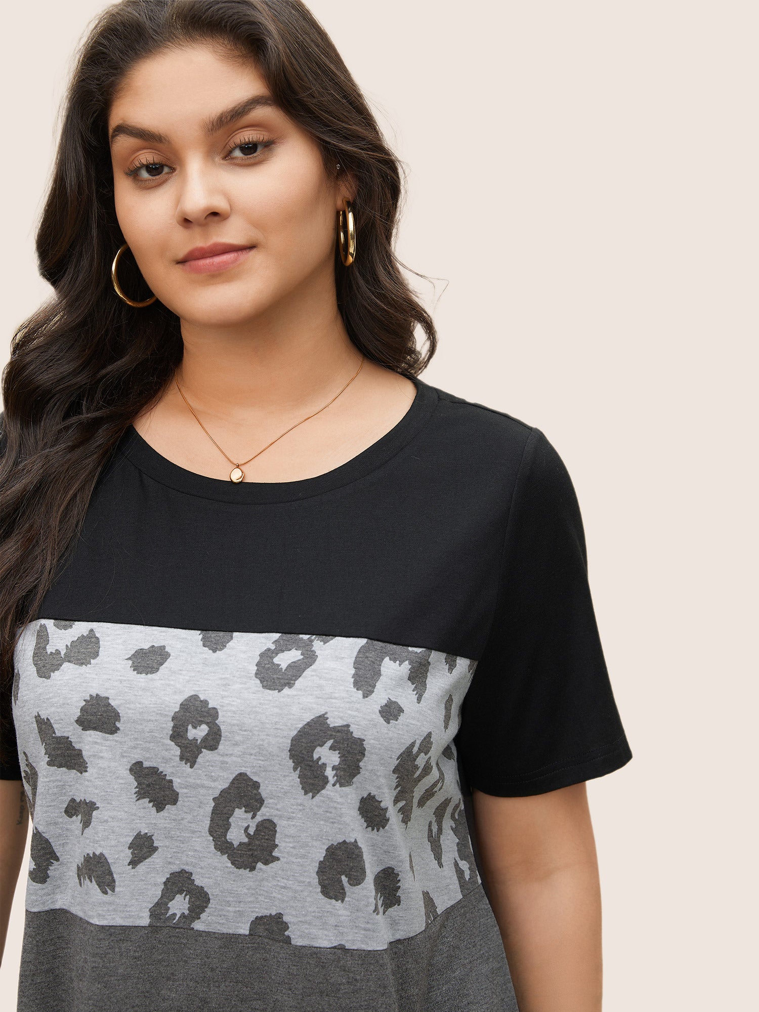 Colorblock Contrast Patchwork Leopard T-shirt