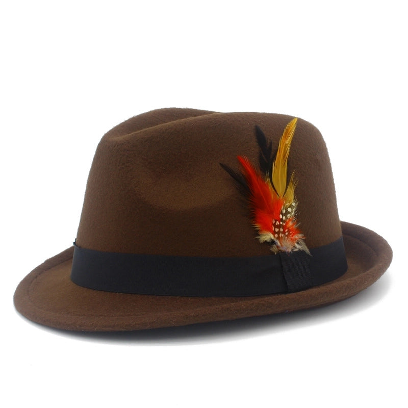 Hot Sale Feather Bowler Hat Autumn And Winter  Felt Hat Fashion Woolen Gentleman Hat Retro Jazz Hat