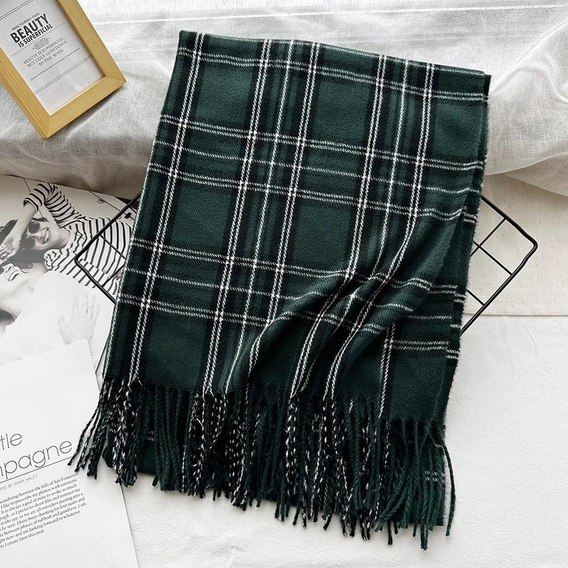Unisex Casual Minimalist Lattice Imitation Cashmere Tassel Scarf
