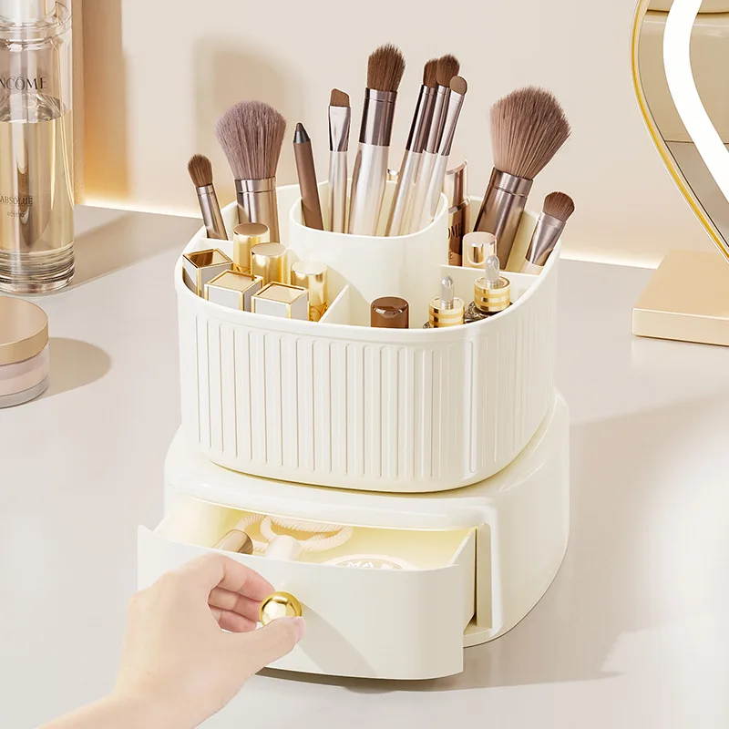 360° ROTATING MAKEUP BRUSH BOX WITH DRAWER ORGANIZER FOR VANITY