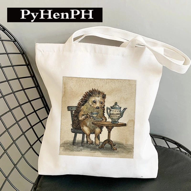 Women's Canvas Printing Animal Streetwear Square Open Canvas Bag