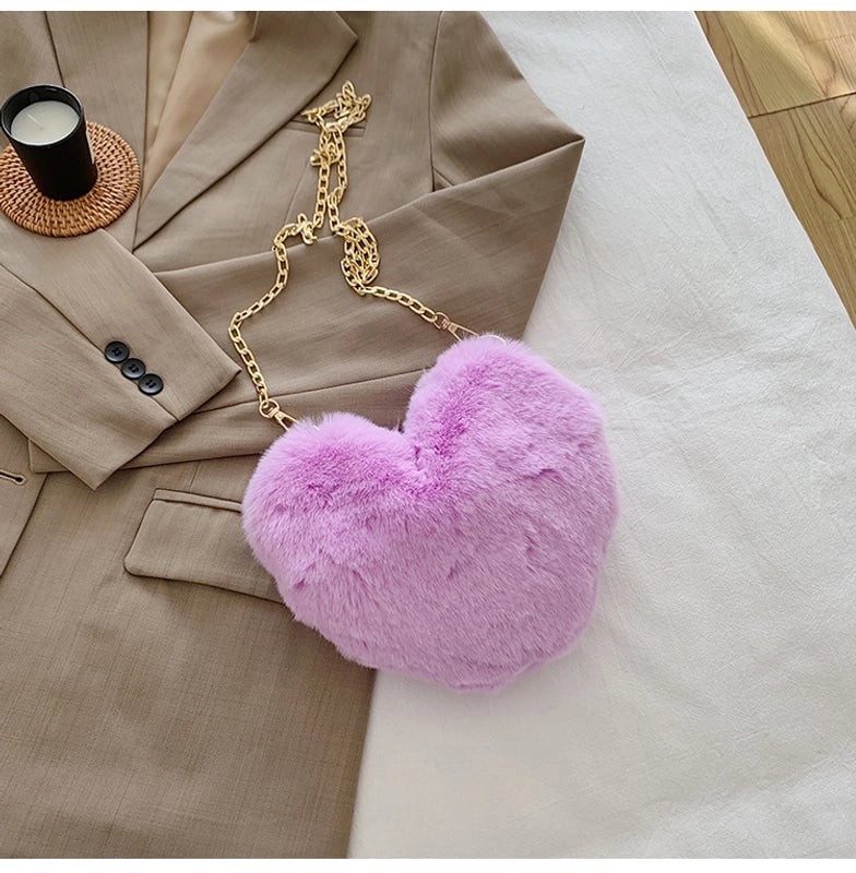 Women's Small Plush Solid Color Streetwear Heart-shaped Zipper Shoulder Bag Crossbody Bag