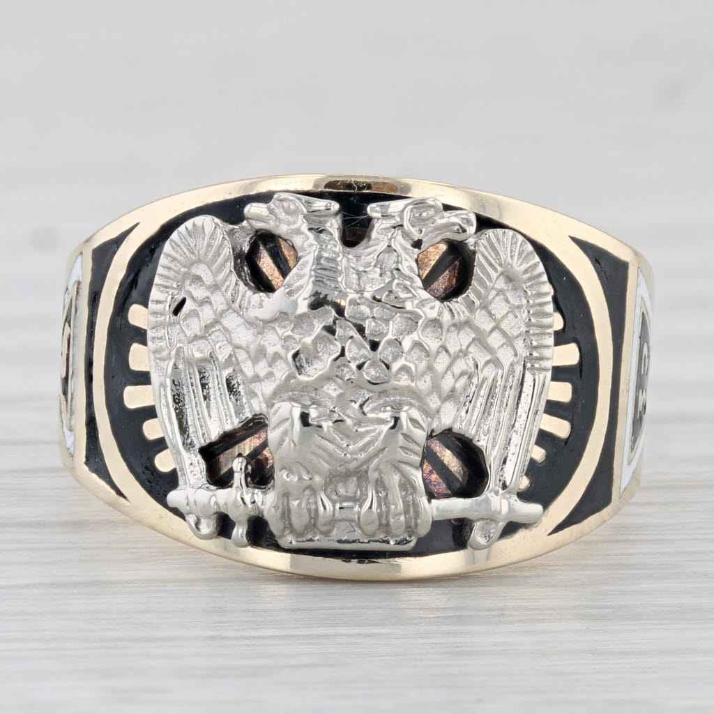Scottish Rite Eagle Ring 10k Gold Size 9.5 Masonic 32nd 14th Degree Yod Signet