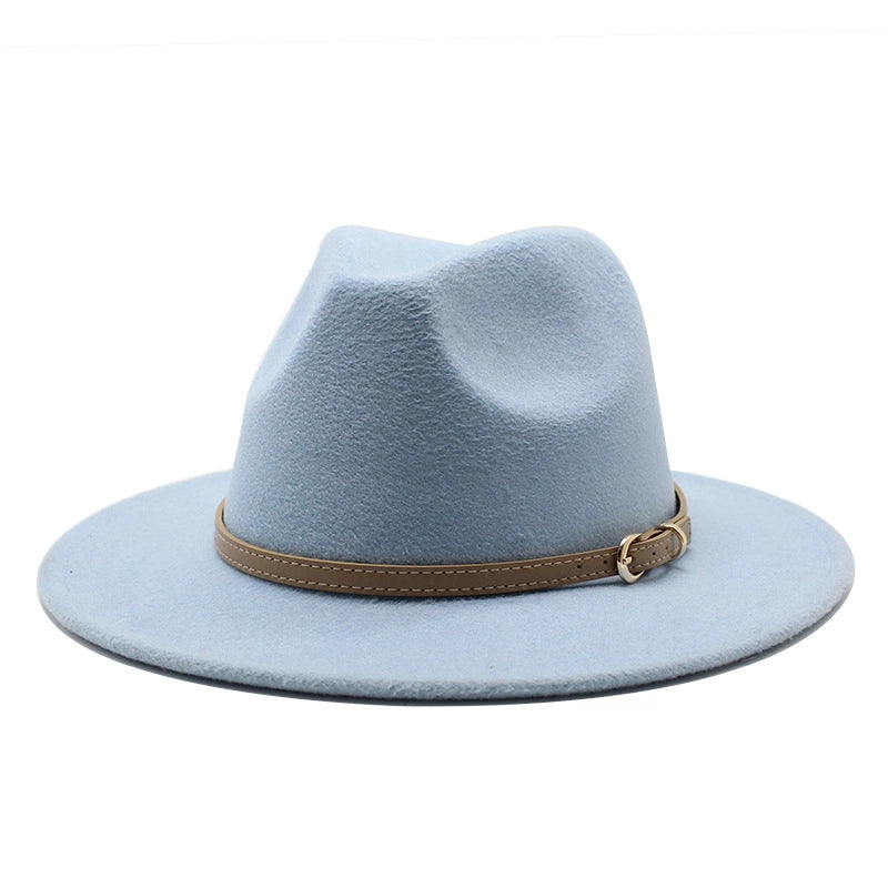 Unisex Basic Solid Color Big Eaves Flat Eaves Fedora Hat