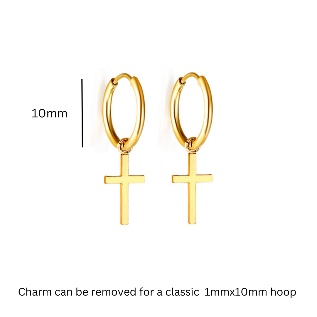 Cross charm hoops - Silver