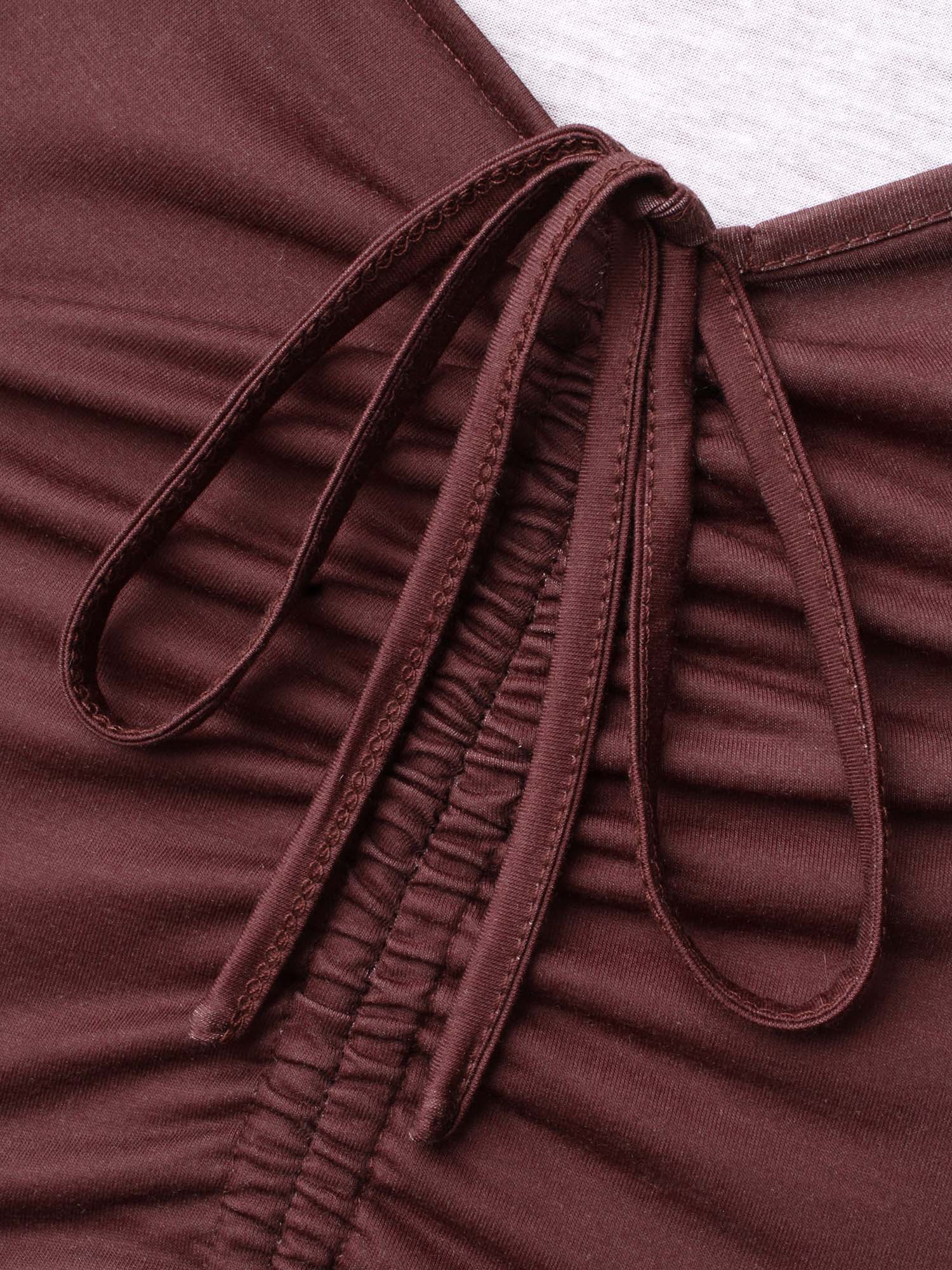 Heart Neckline Drawstring Gradient Midi Dress