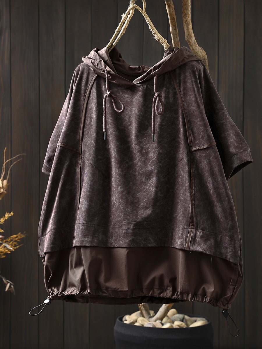 Women Summer Casual Spliced Sleeve Hooded Shirt