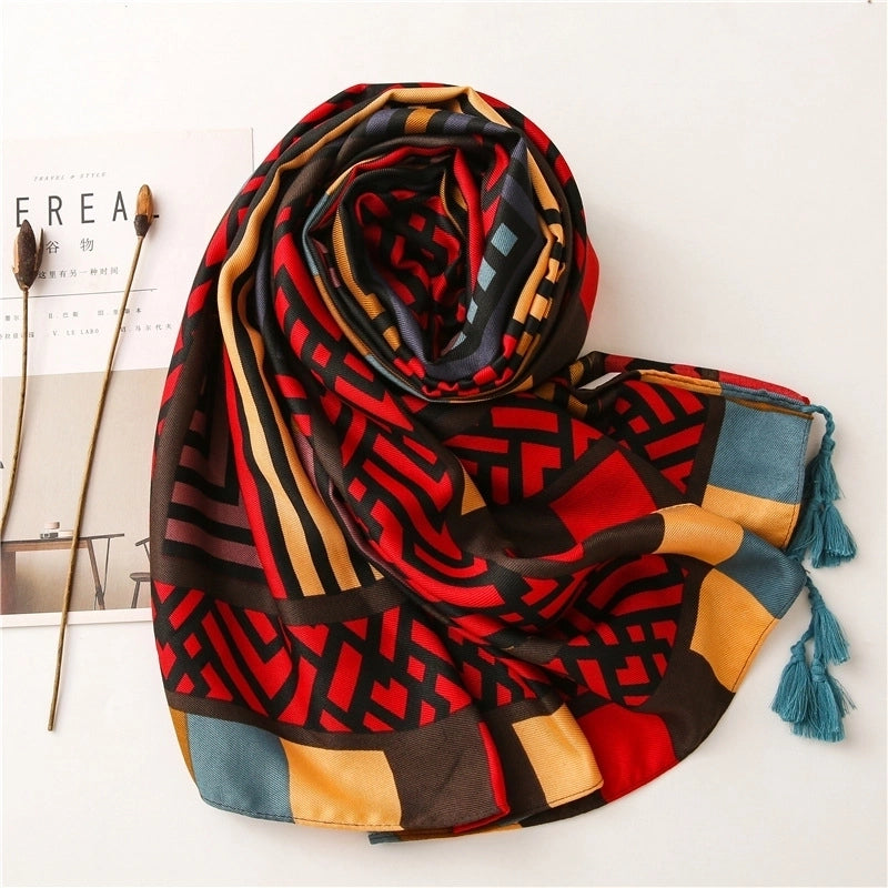 Cute Starry Geometric Cartoon Cotton And Linen Oversized Scarf