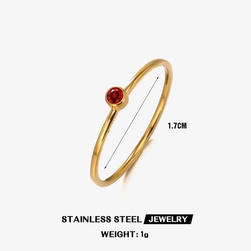 304 Stainless Steel 18K Gold Plated Minimalist Plating Inlay Round Rhinestones Birthstone Rings