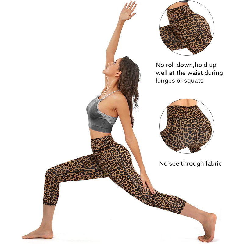 Women's High Waist Capri Yoga Pants Workout Leggings with Pockets For Tummy Control