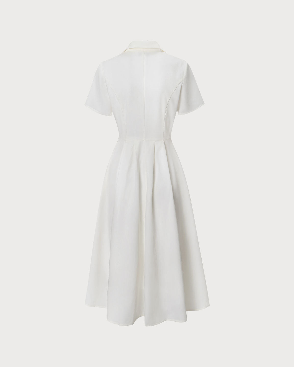 The White Lapel Short Sleeve Button-up Midi Dress