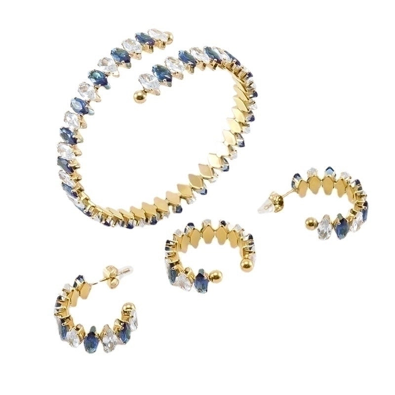 Fashion Eye 304 Stainless Steel Zircon 18K Gold Plated Inlay Stainless Steel Jewelry Sets