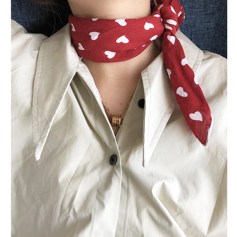 Women's Sweet Heart Shape Cotton Printing Silk Scarf