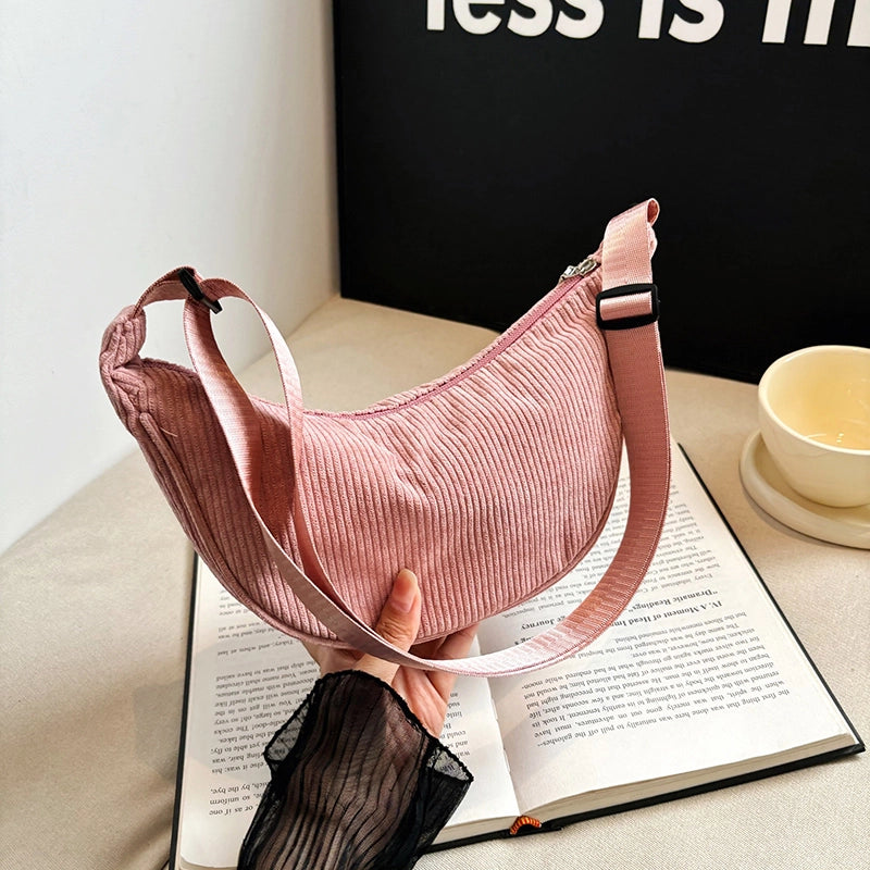 Single Shoulder Bag  Corduroy Student Class Commuting Large Capacity Crossbody Tote Bag