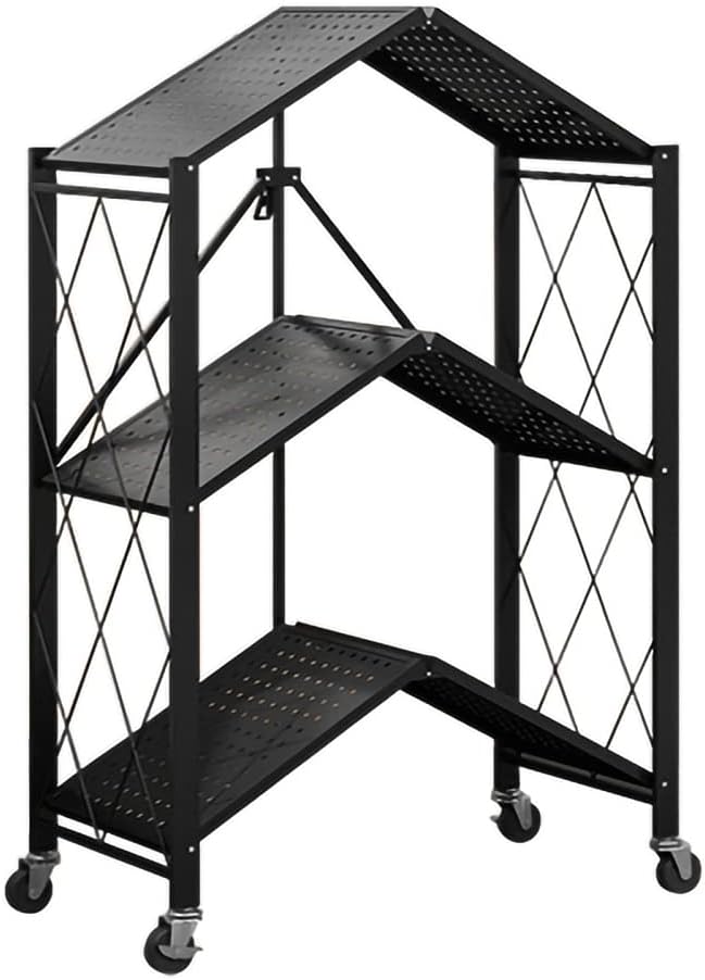 3 Layer Foldable Trolley Rack. Foldable Kitchen Storage Rack 3 Tier
